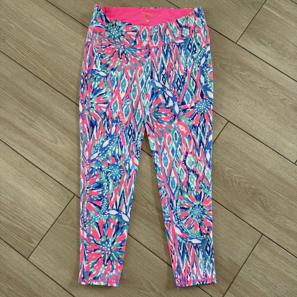 LILLY PULITZER WEEKENDER LUXLETIC Womens LARGE Tiki Pink Shake It Up Leggings